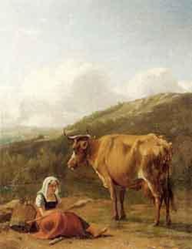 Italian herdress with cow by Eugène Joseph Verboeckhoven