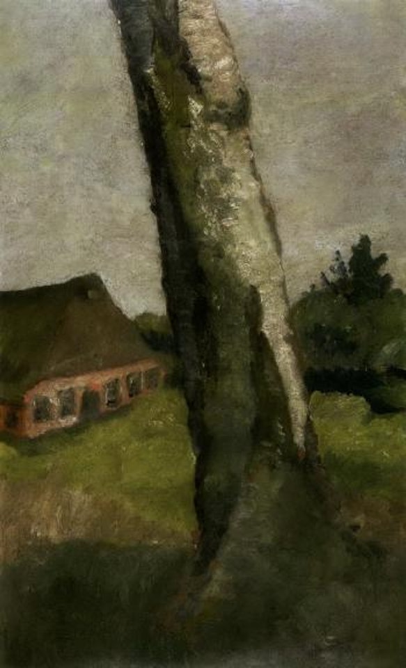 Birch tree with house beyond by Paula Modersohn-Becker