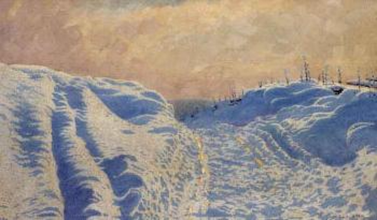 Winter road in evening glow by Gustaf Fjaestad