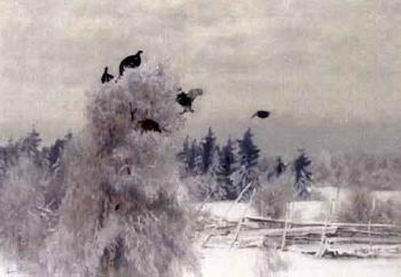 Winter landscape with blackgrouse by Bruno Liljefors