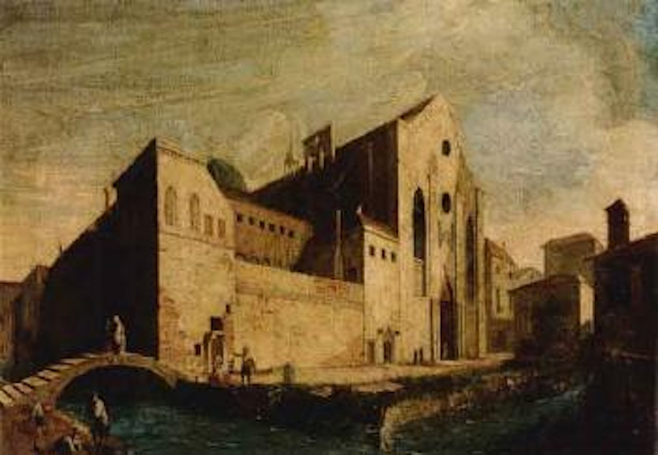 Venetian backwater with figures before Santa Maria dell'Orto by Michele Marieschi