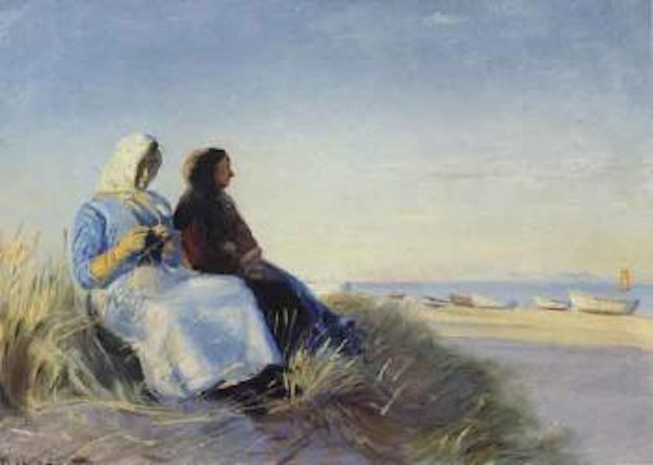 Two fisherwomen in the dunes at Skagen Sonderstrand by Michael Ancher