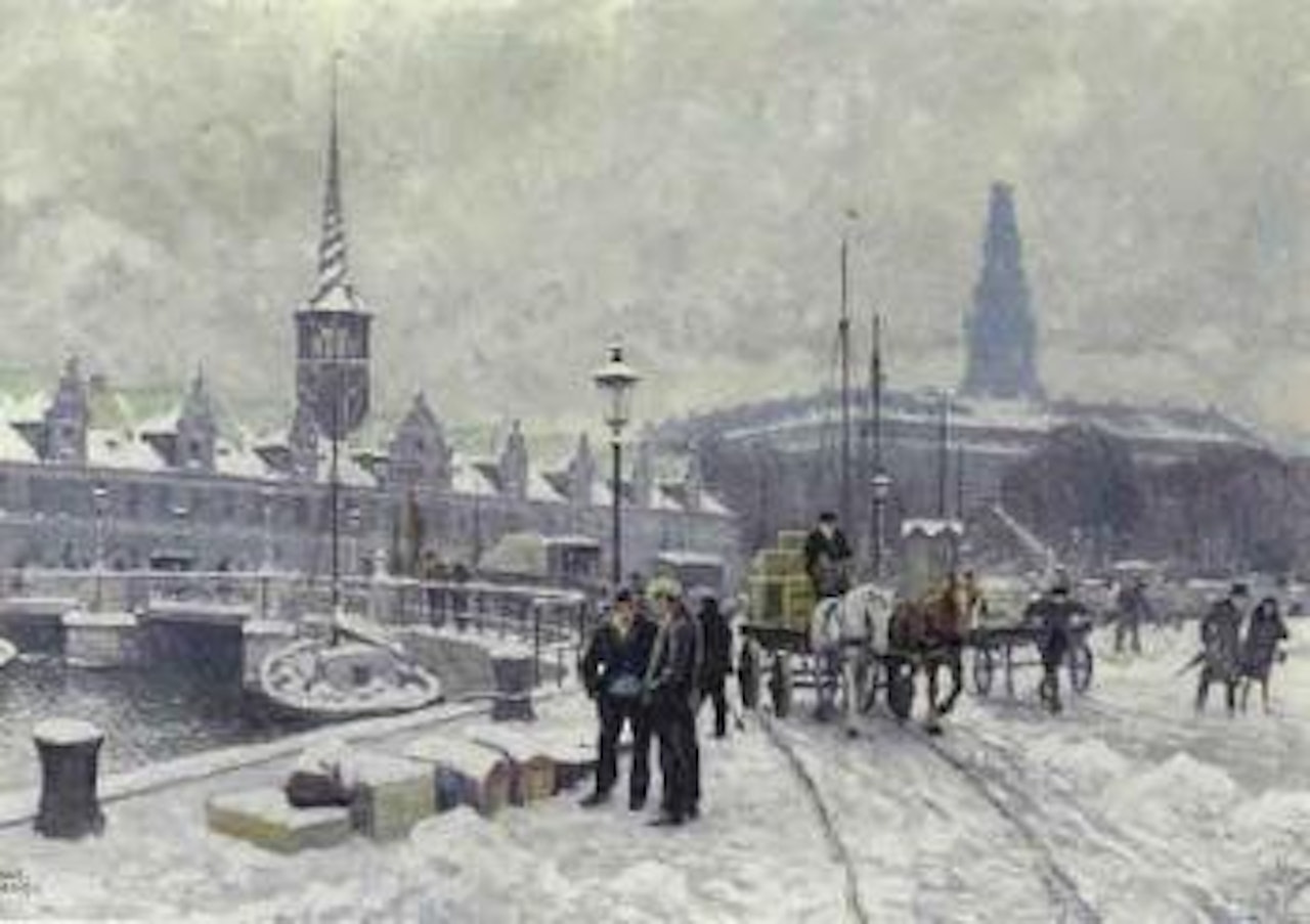 Winter's day with figures on bridge, Copenhagen by Paul Fischer