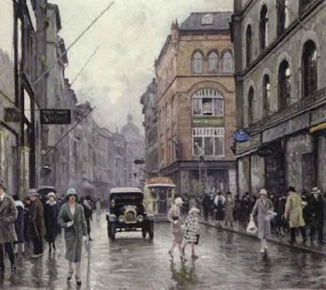 Copenhagen street scene with figures at Stroget by Paul Fischer