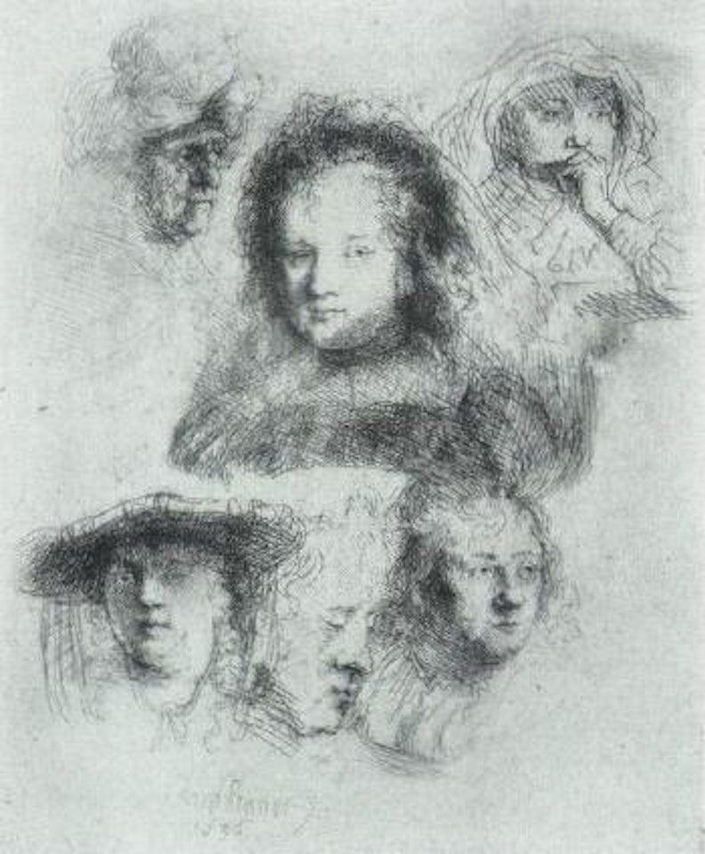 Head of Saskia and others by Attributed to Rembrandt Harmensz van Rijn