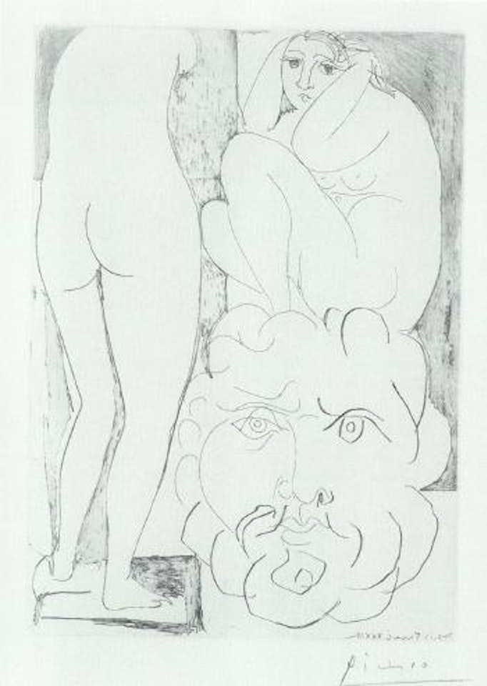 Modele accroupi, sculpture de dos et tete barbue by Pablo Picasso