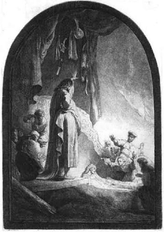 Raising Lazarus from the dead by Attributed to Rembrandt Harmensz van Rijn