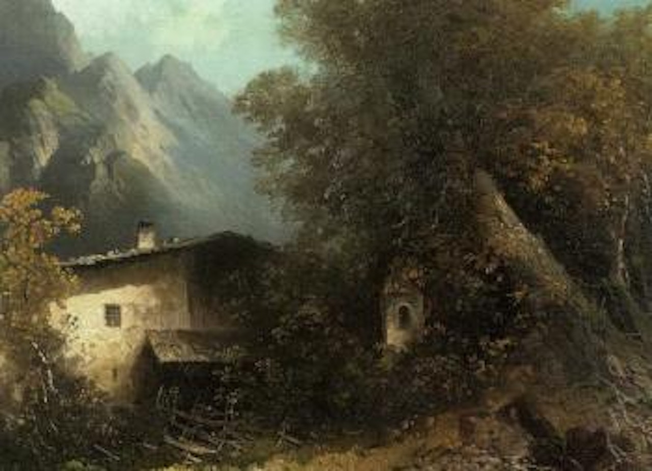 Mountain farmstead in autumn wood by Oskar Mulley