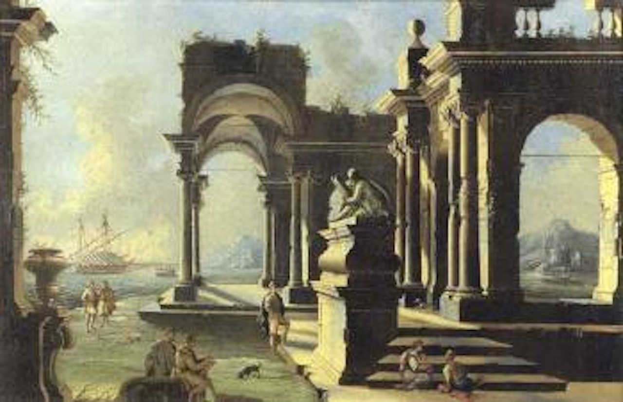 Capriccio with arcade and figures by Gennaro Greco