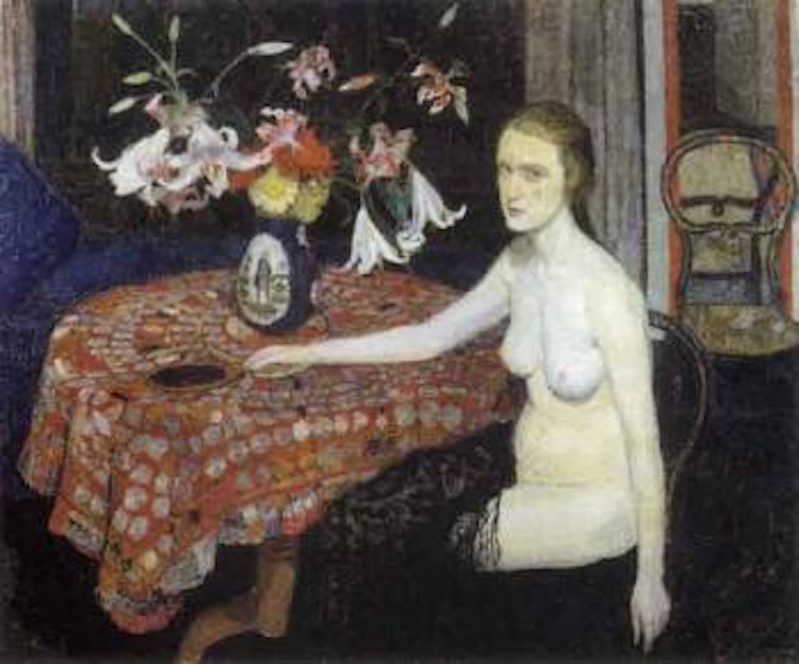 Nude and vase of flowers by Leon de Smet