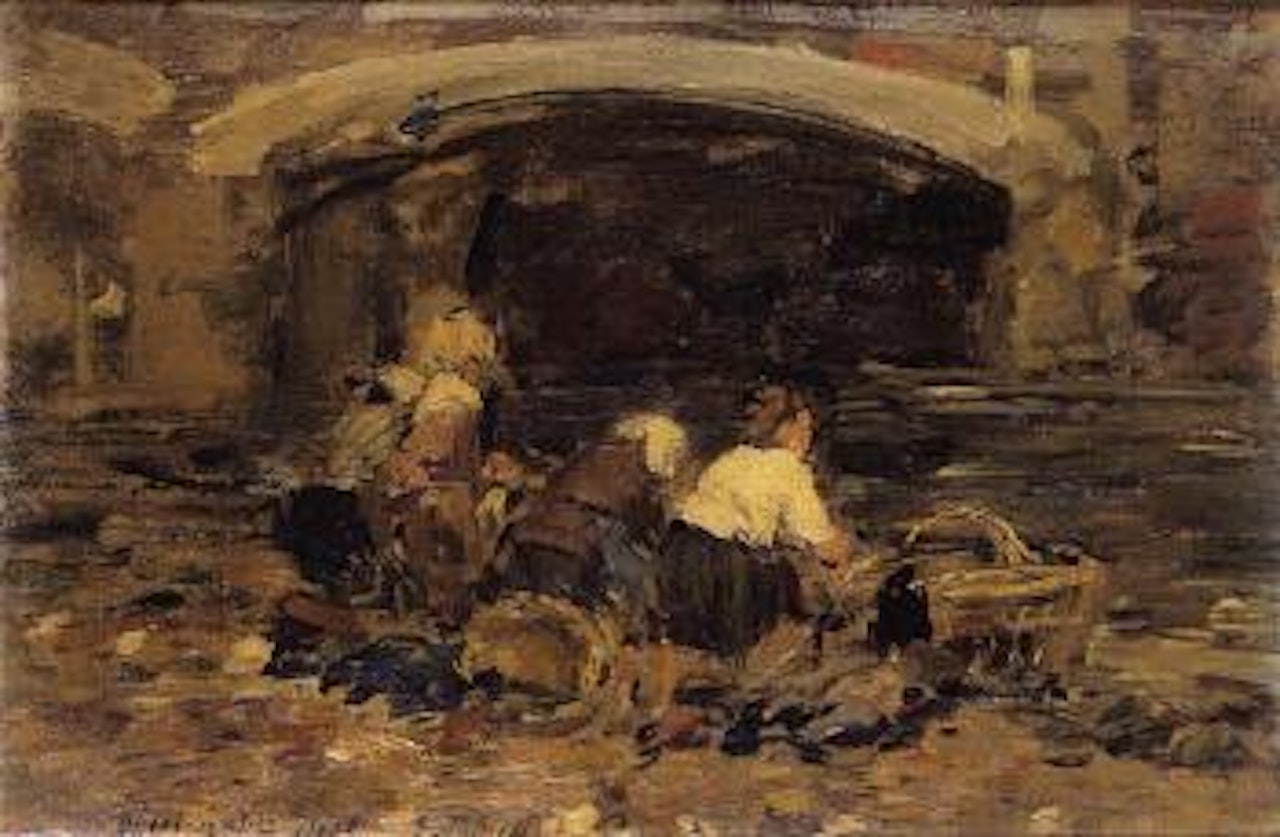 Laveuses pres d'un pont by Eugène Boudin