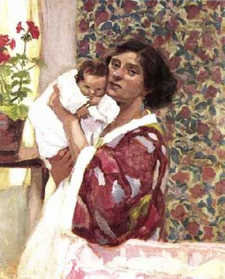 Mother and child by window by Francis Campbell Boileau Cadell