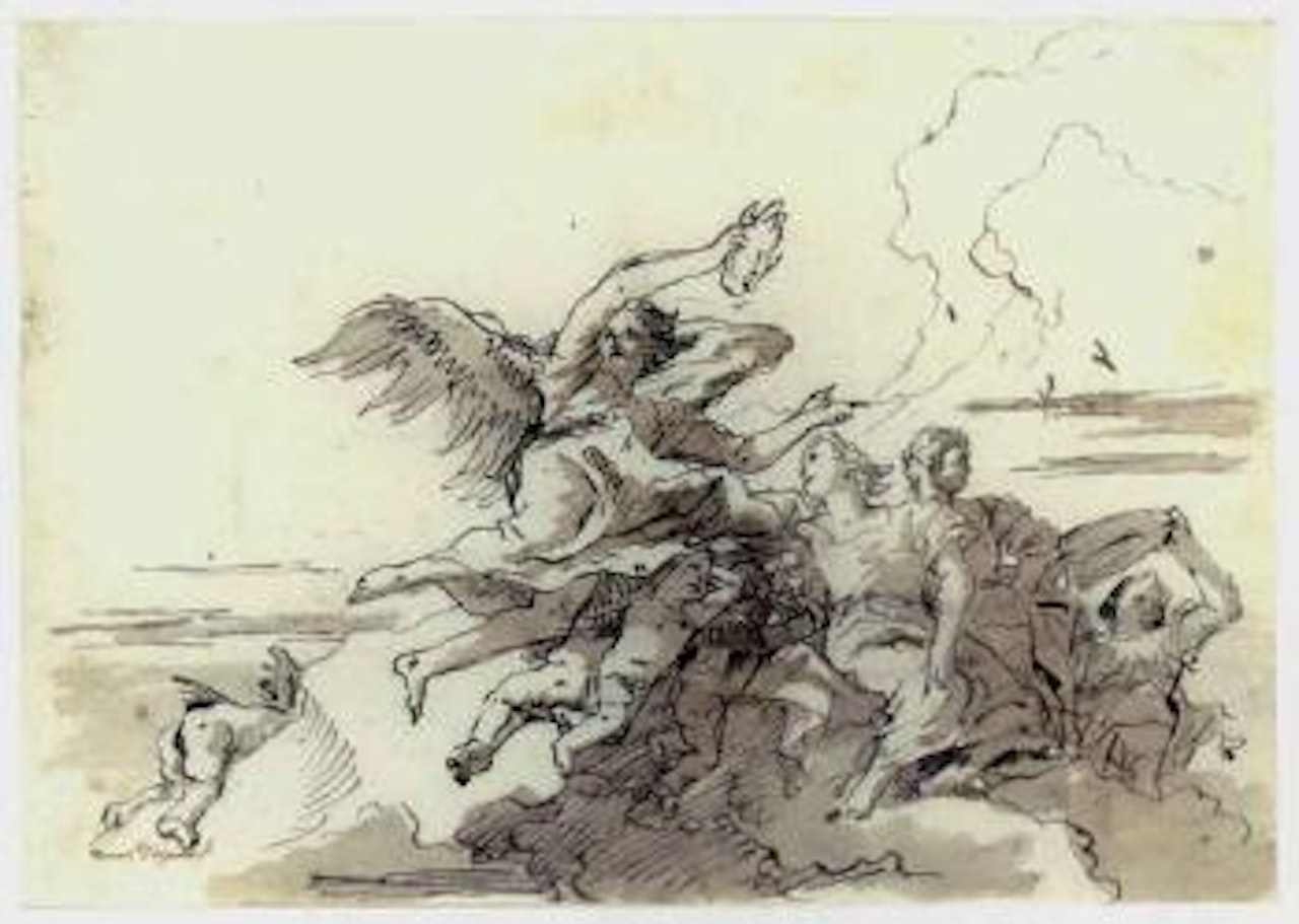 Angel with victor's crown in the clouds by Giovanni Domenico Tiepolo