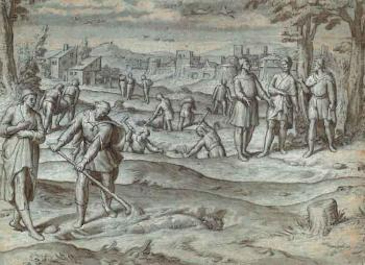 Figures unearthing corpse by Peter de Kempener