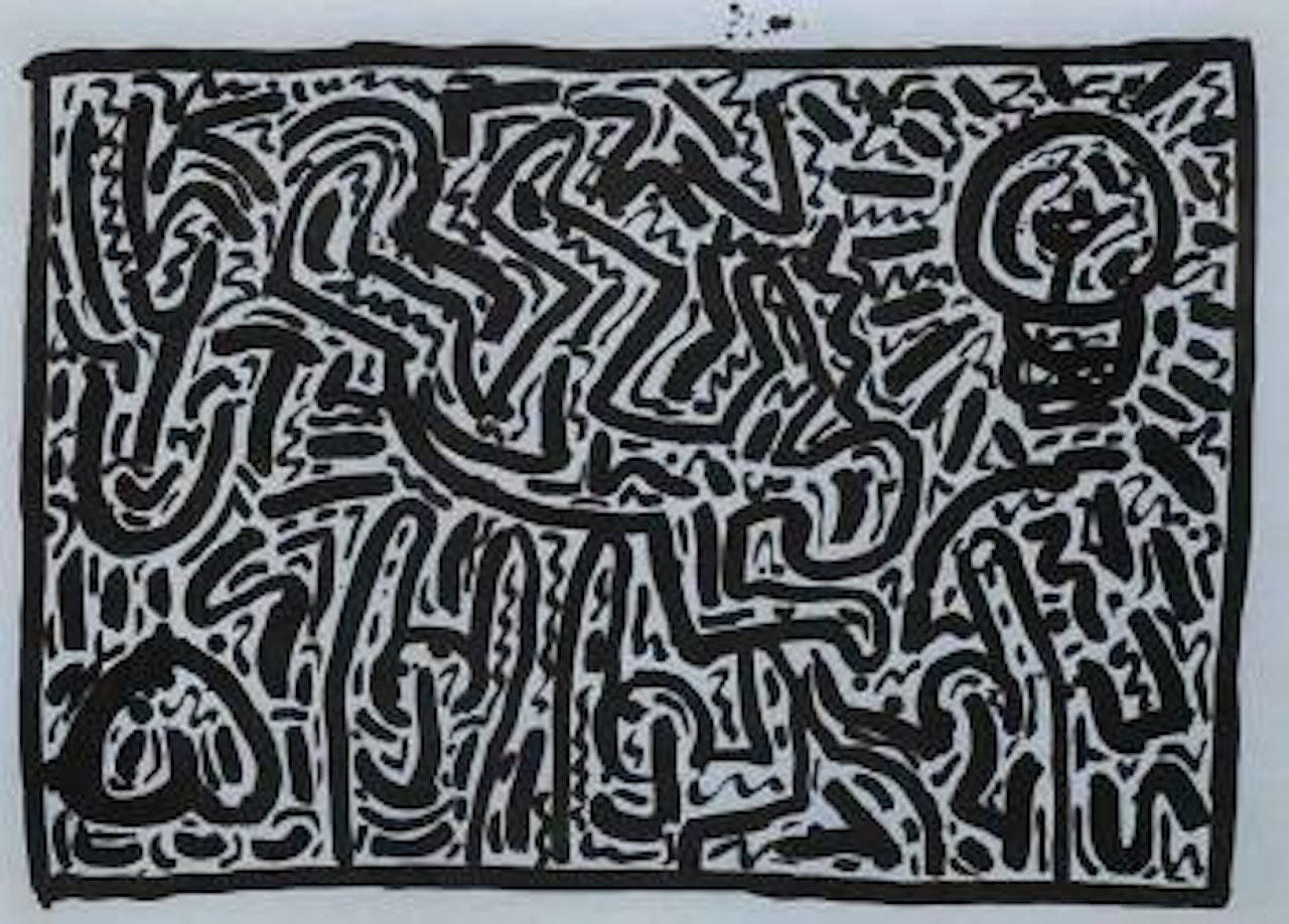Untitled - composition in black and blue by Keith Haring