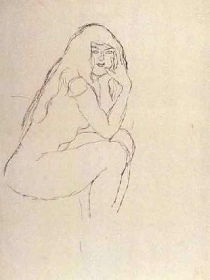 Seated nude towards the right - study for Sitzenden Halbakt 1913 by Gustav Klimt