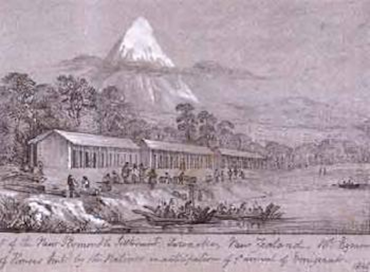 Part of the new Plymouth settlement, Taranaki, New Zealand by Thomas Allom