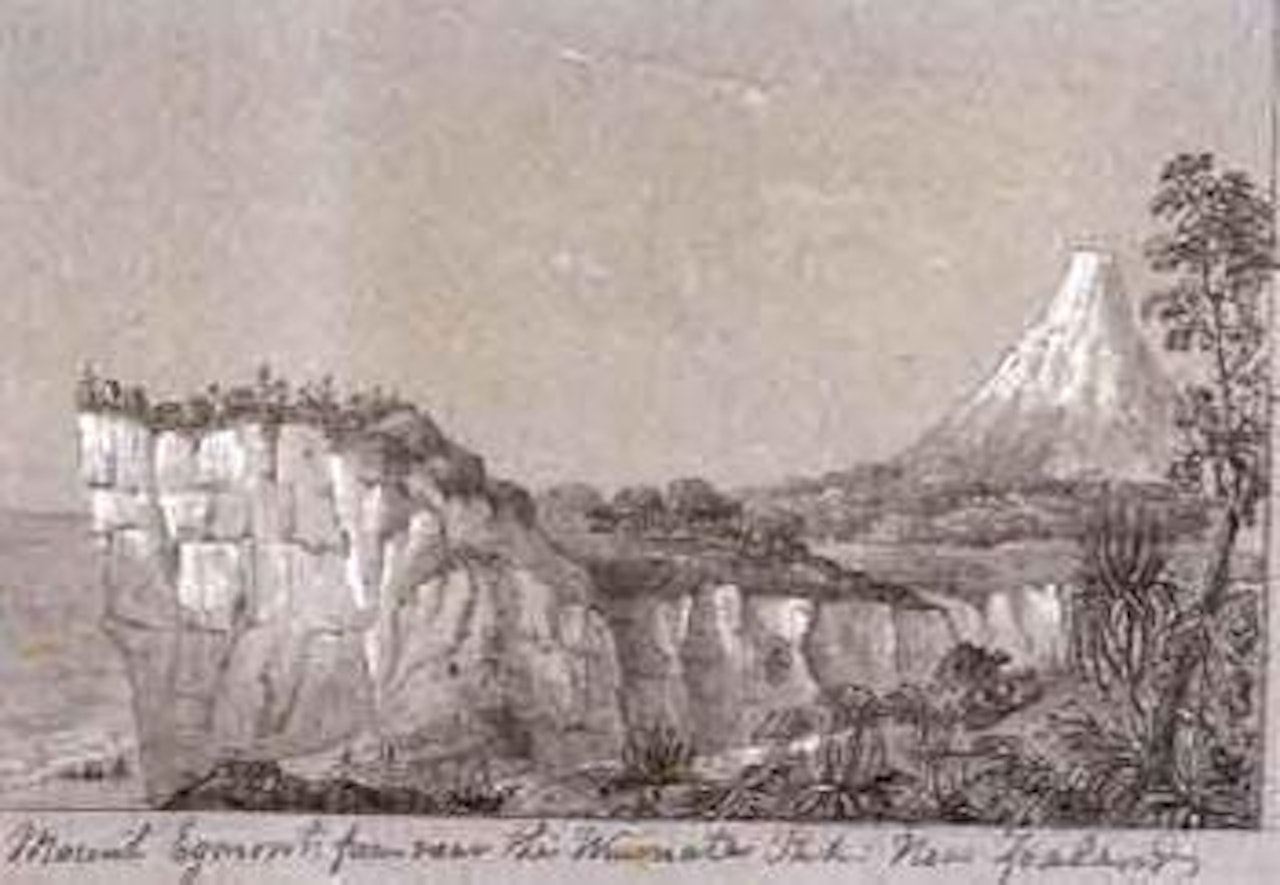 Mount Egmont from near the Waimate Pa, New Zealand by Thomas Allom