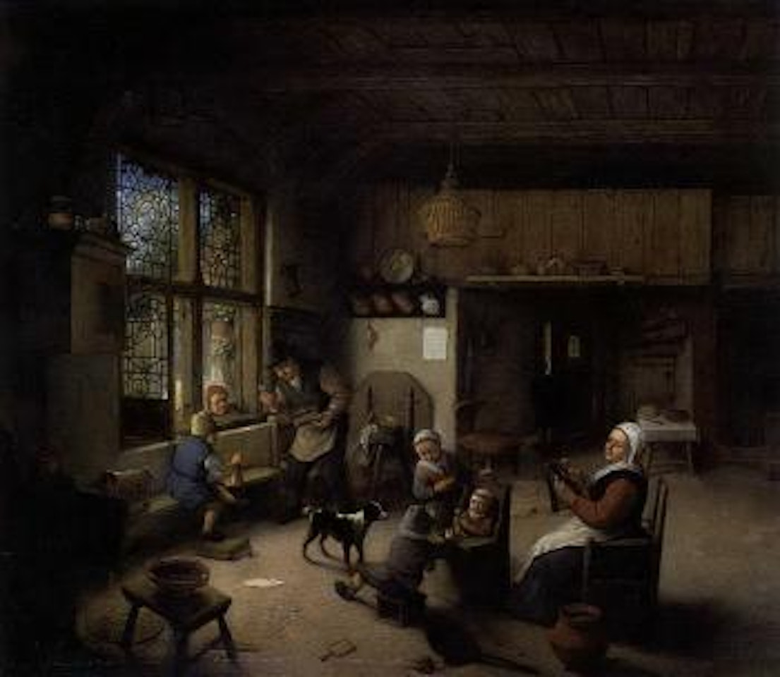Peasant family in an interior by Adriaen van Ostade