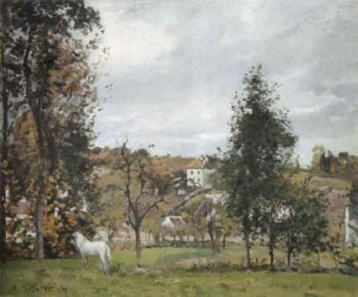 Paysage avec cheval blanc dans un pre, l'Hermitage by Camille Pissarro