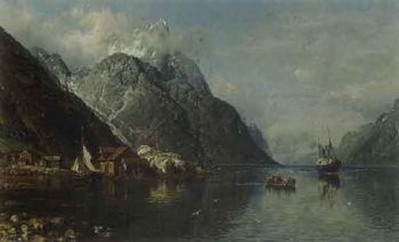 Passengers being rowed to the ship by Anders Monsen Askevold