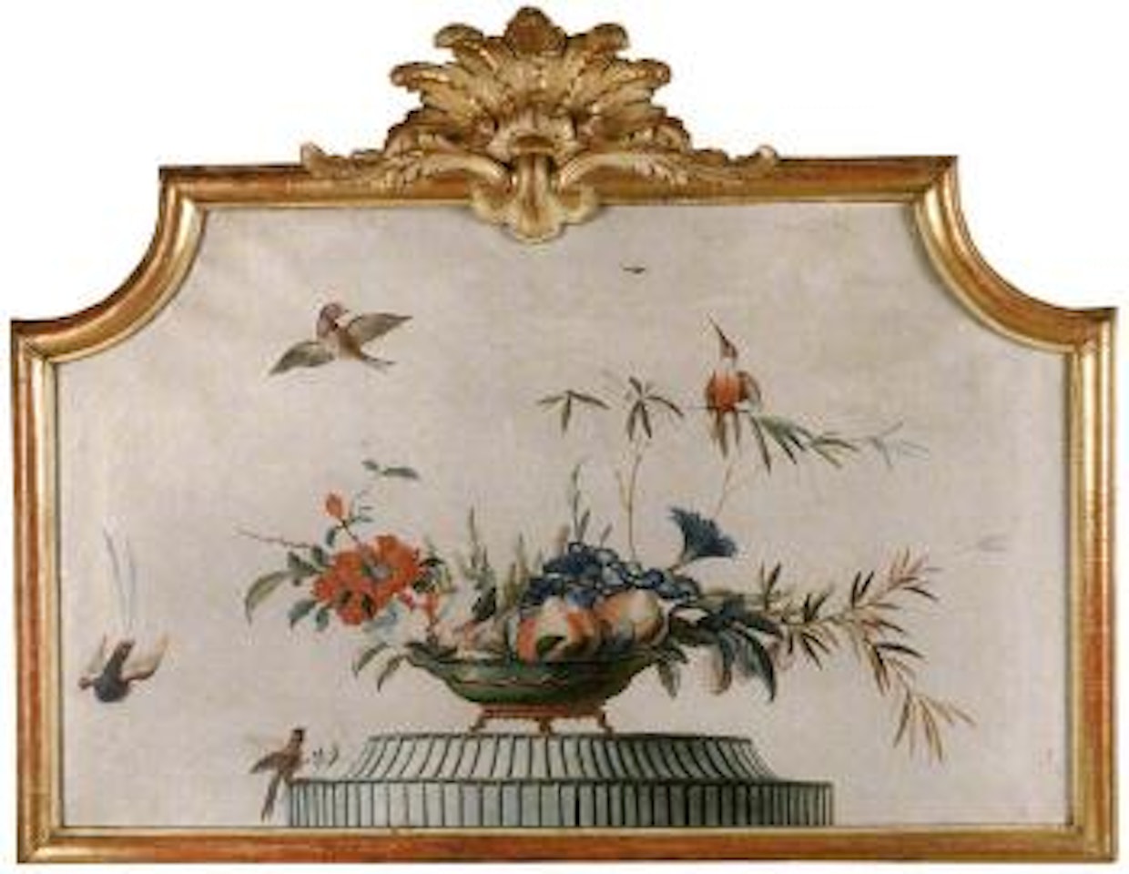 Birds and flowers in bowl with fruit by Johan Pasch