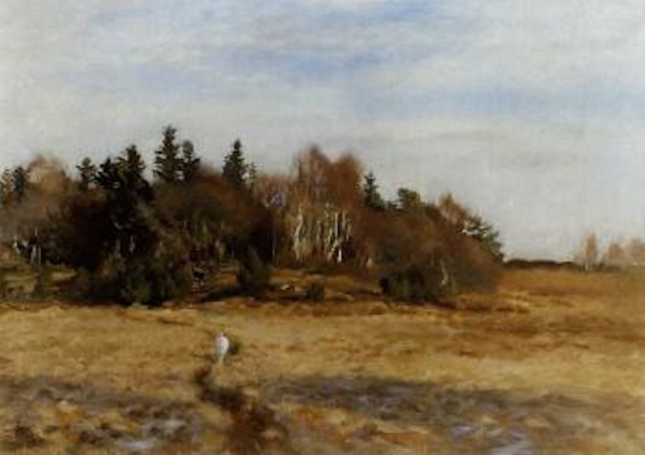 Autumn landscape with winter hare by Bruno Liljefors