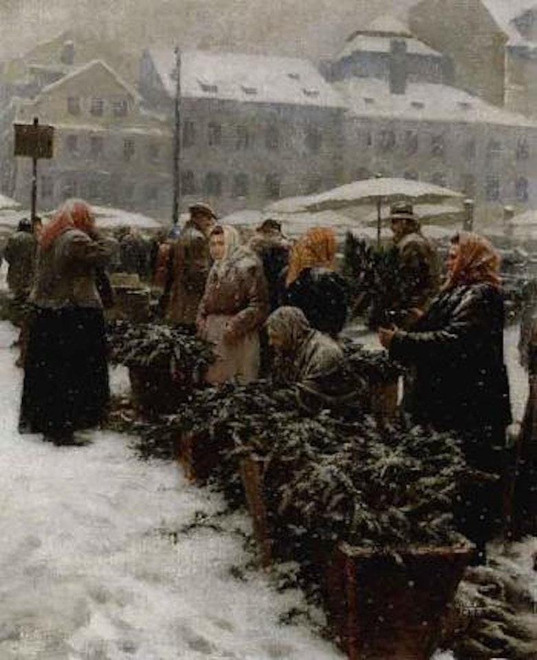 Market scene with sellers at Kongen's Nytorv, Copenhagen by Paul Fischer