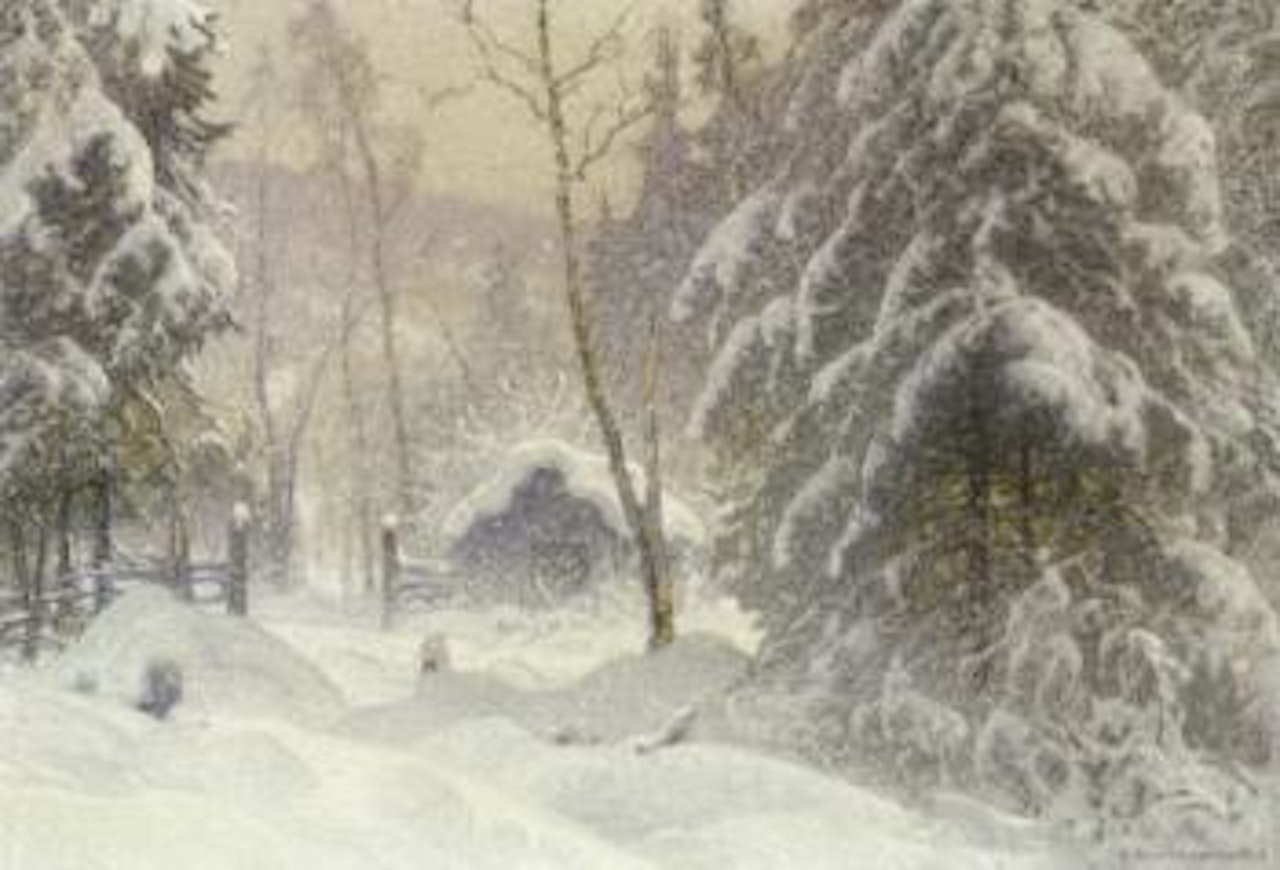 Snow covered pine forest by Anshelm Schultzberg
