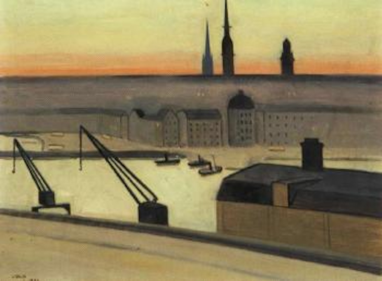 View from Stadsgaarden towards Skeppsbron in evening sunshine by Einar Jolin