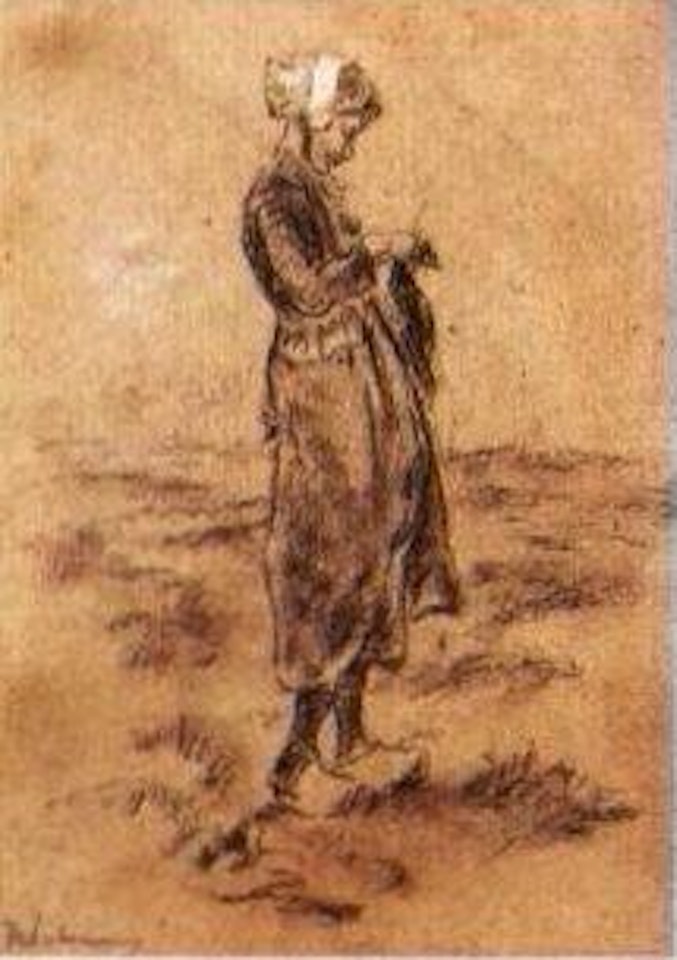 Girl knitting by Max Liebermann