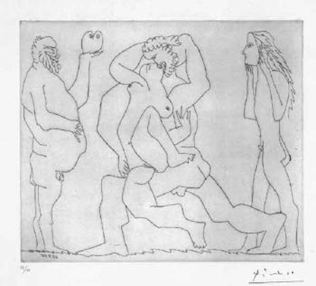Bacchanale au hibou et au jeune homme masque by Pablo Picasso
