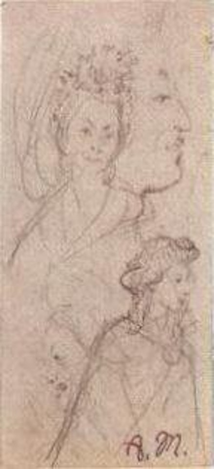 Study of women. Study of reading figure. Study of mother and child by Adolph Menzel