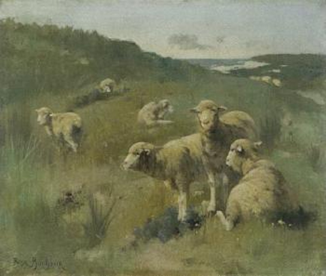 Summer landscape with sheep by Rosa Bonheur