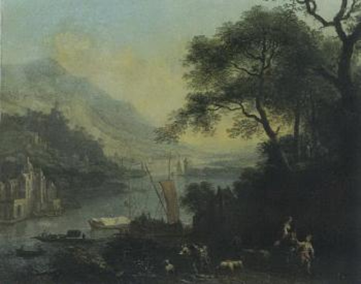 River landscape by German School