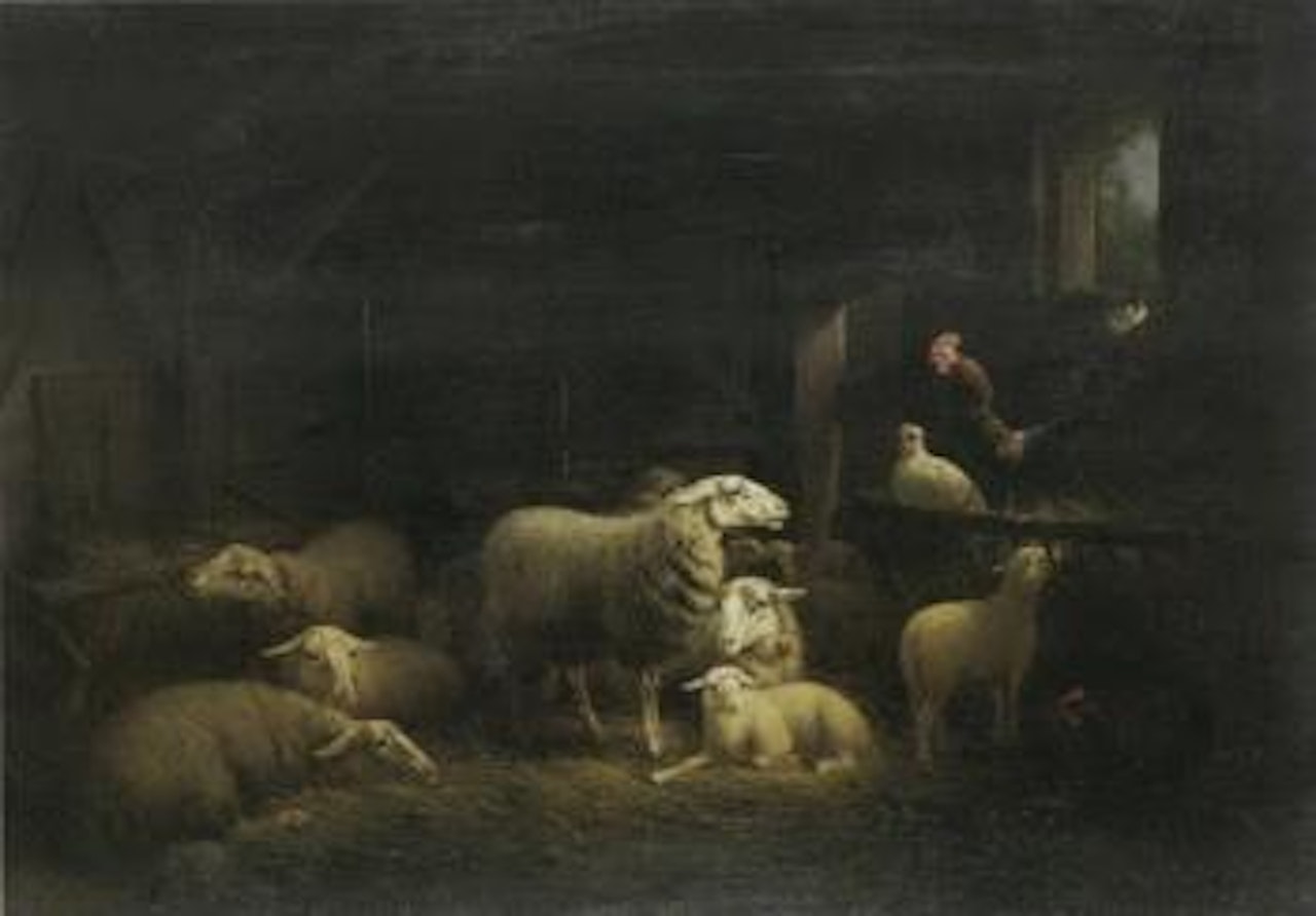 Interior of stable by Henriette Ronner-Knip
