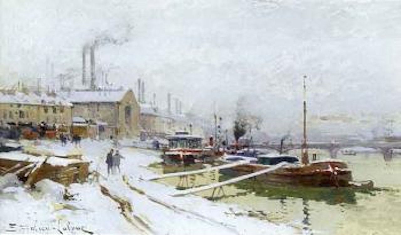 Quais d'Ivry sous la neige by Eugene Galien-Laloue