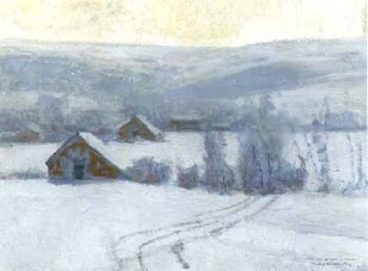 Winter landscape with tracks in snow by Victor Charreton