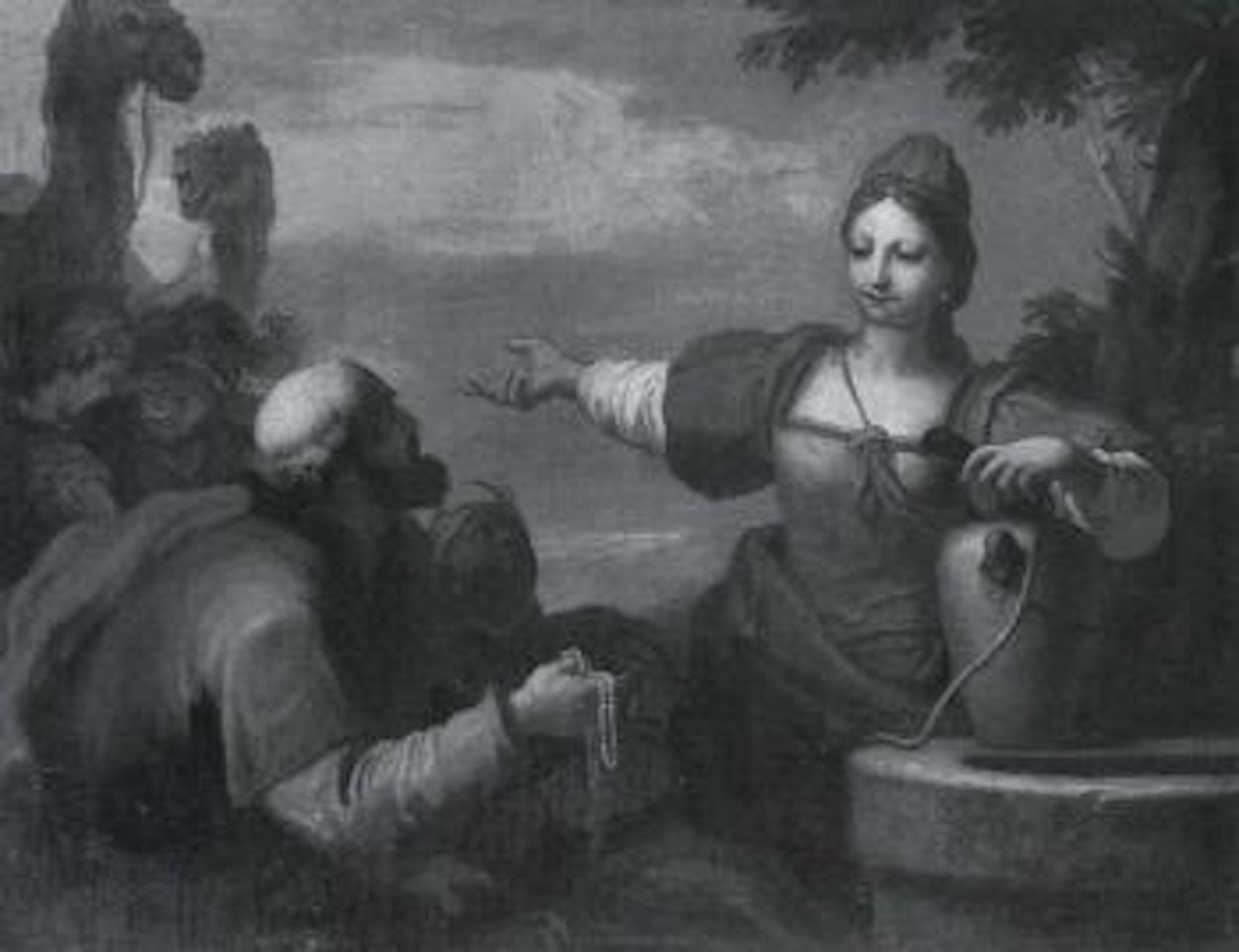 Rebecca and Elieza at the well by Italian School