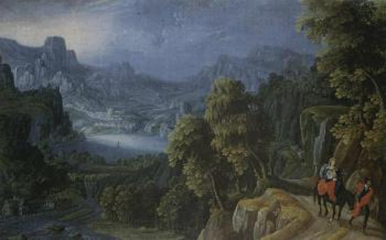 Mountain scenery with the Holy Family on the Flight into Egypt by Tobias Verhaecht