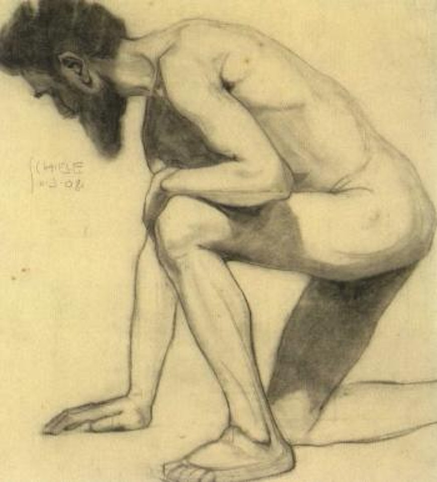Kneeling male nude by Egon Schiele
