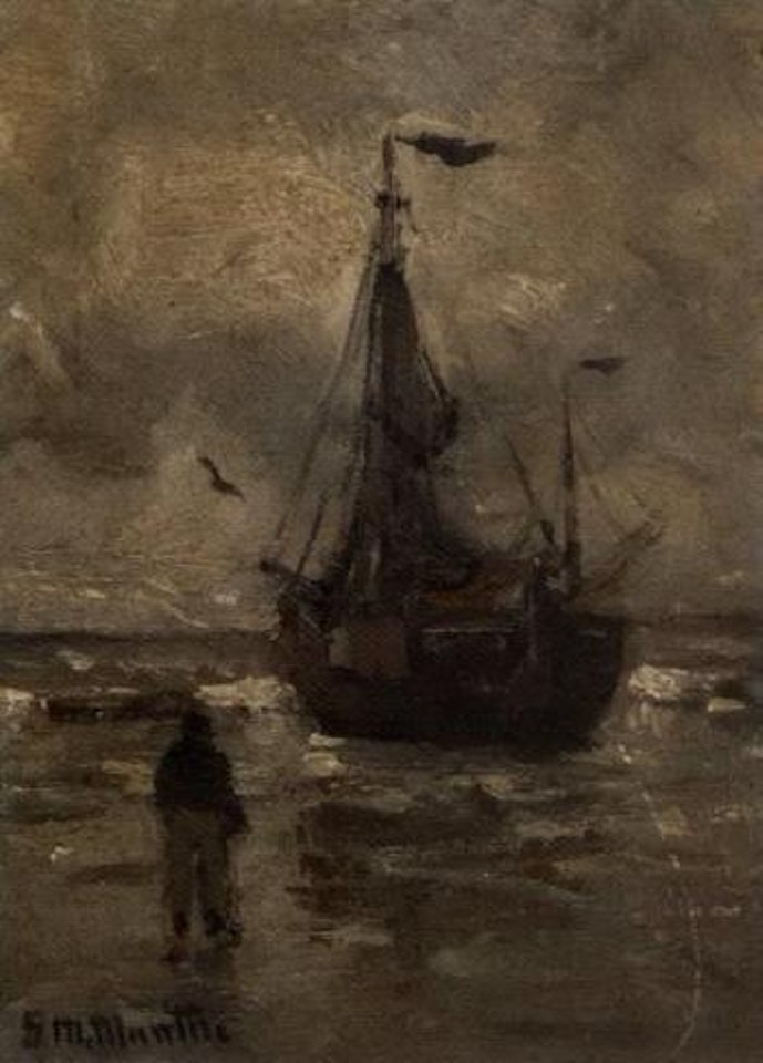 Bomschuit on the beach on a grey day by Gerhard Arij Ludwig Morgenstjerne Munthe