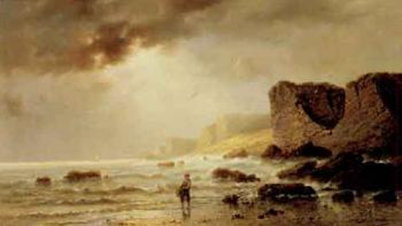 Pecheurs pres d'un rivage sur fond de rocher by François Etienne Musin