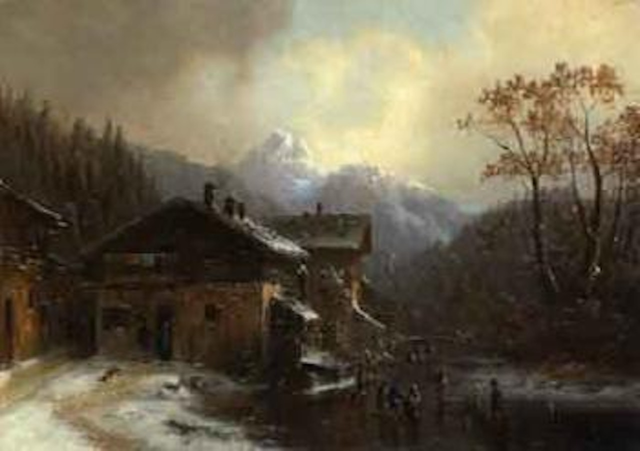 Mountain village in winter by Anton Doll