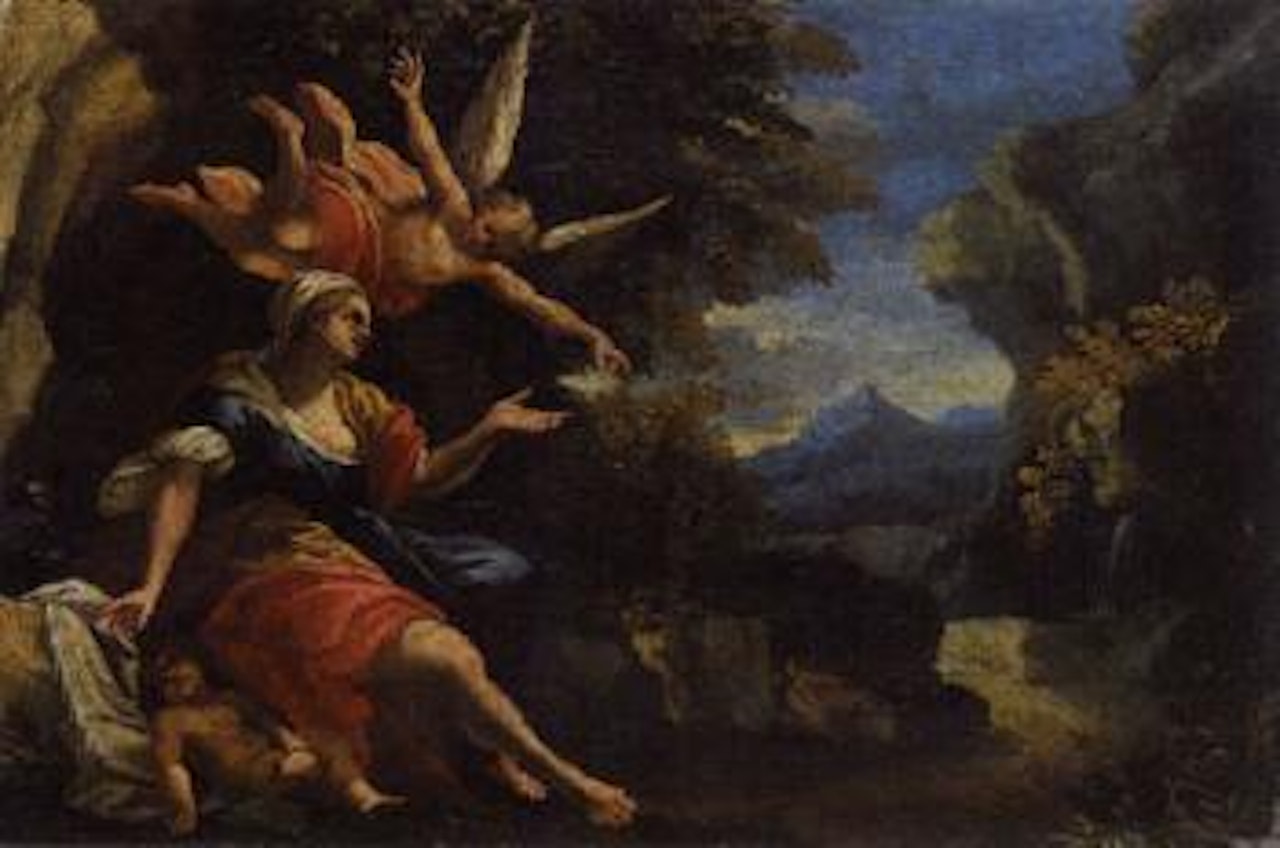 Hagar with Ismael in the desert by Giovan Gioseffo Dal Sole