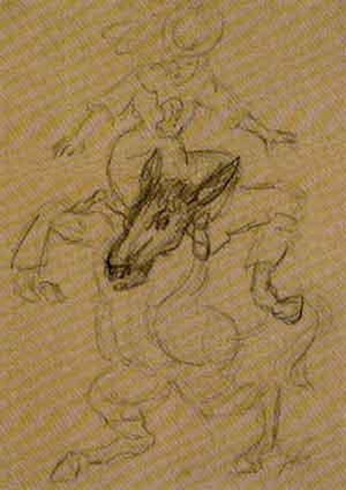 Woman riding on donkey by Alfred Kubin