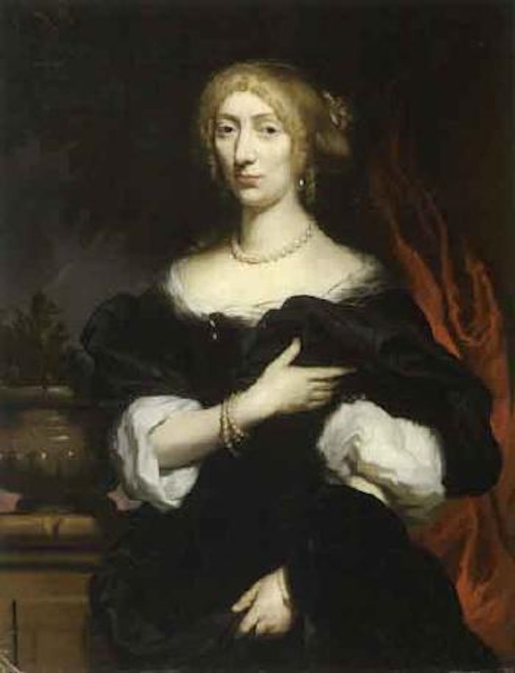 Portrait of elegant woman in silk dress by Nicolaes Maes