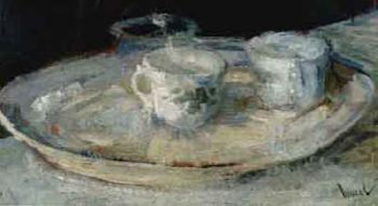 Still life with two coffee cups by Edward Cucuel