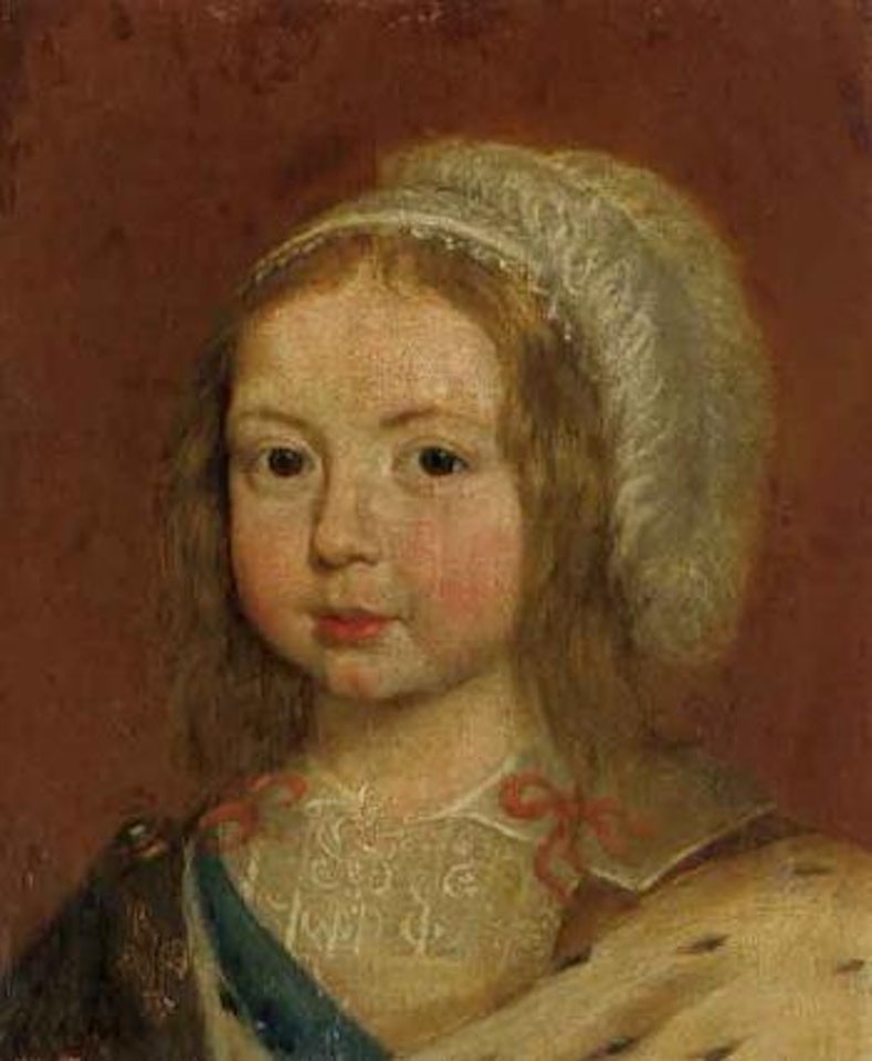 Portrait of a girl wearing a feathered bonnet by Simon Vouet