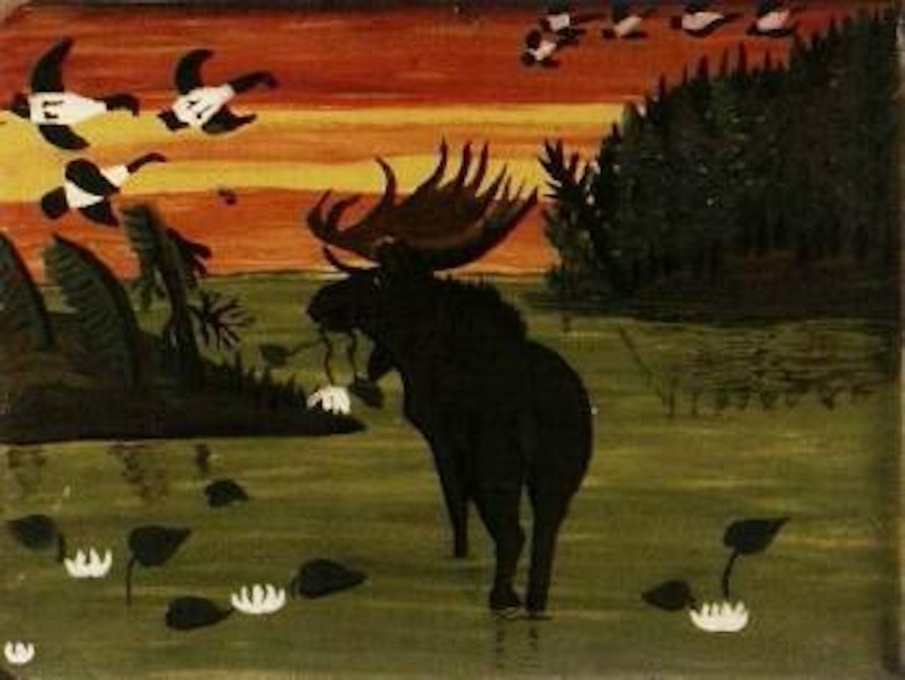 Moose at sunset by Maud Lewis